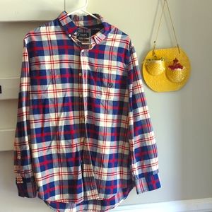 CHAPS Blue Plaid Classic Oxford Button Up Medium